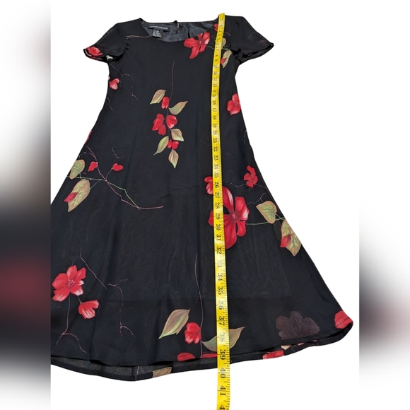 Vintage Jones New York 90s Black Red Oversized Flower Print Maximalism 8 Sheer - Picture 5 of 6